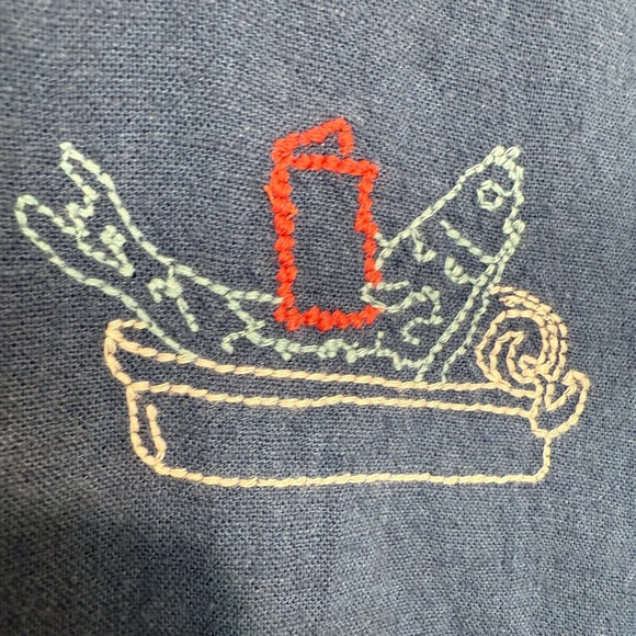 Abercrombie & Fitch Summer Linen Blend Shirt Mens Medium Fish Embroidered Navy - Picture 4 of 14